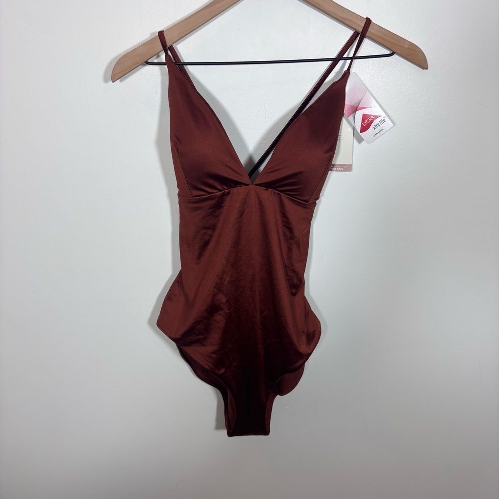 CALIA Women's Swim Triangle Strappy
Back One Piece NWT Size 10 Red Brown Shine - Picture 3 of 12